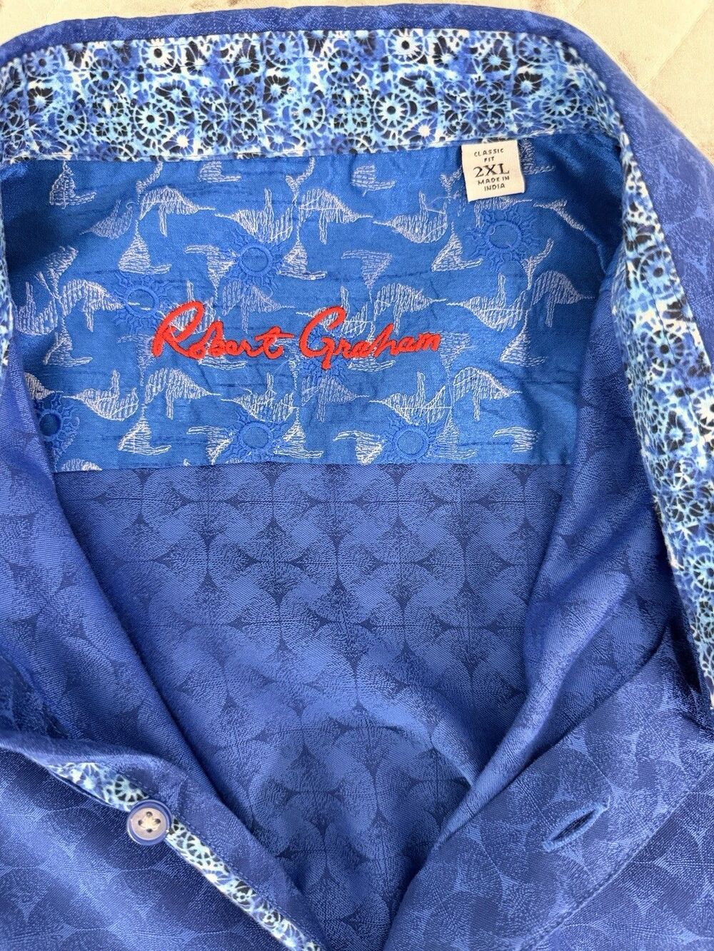 Robert Graham Men’s 2XL Blue Geometric Print Classic Fit Button Down Shirt - Picture 11 of 12